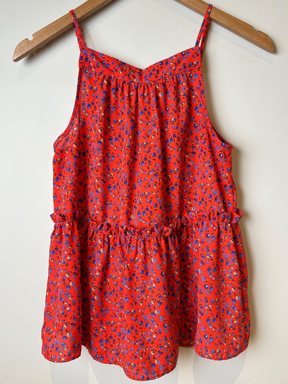 Sienna Sky Red Floral Top w/ Tie Back Detail, Ruffle Cut, Adjustable Straps S